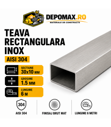 Teava rectangulara inox AISI 304, 30 x 10 x 1.5 mm, 6 metri
